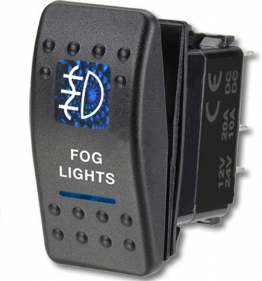 Buton Flexzon, Intrerupator, Comutator, ON OFF, Auto, 12V 24V, cu LED Panou, Lumina Albastru, "FOG LIGHTS"